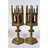 A pair of 19th century continental ecclesiastical gothic altar / table reliquaries, of hexagonal