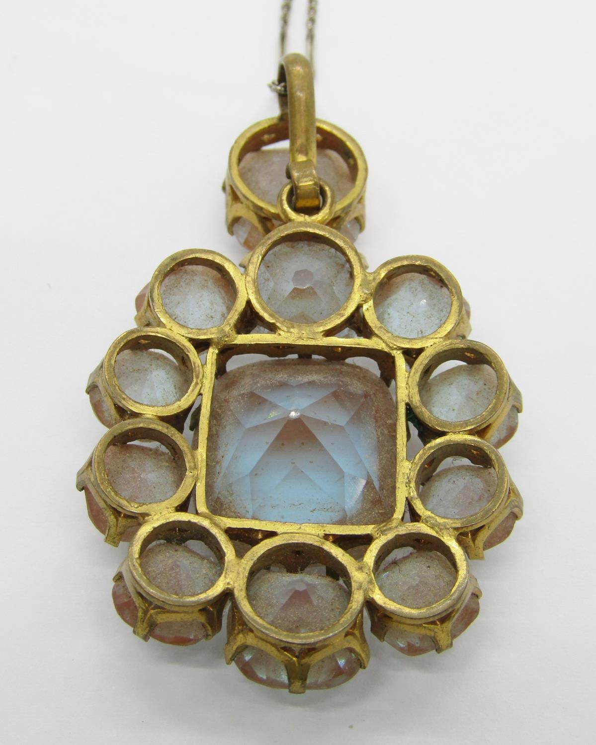 Antique saphiret cluster pendant on associated silver chain necklace, together with a vintage 9ct - Image 3 of 7