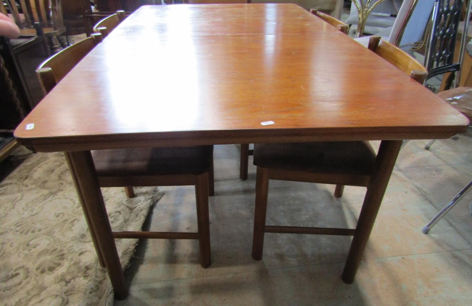 A mid-century MacIntosh teakwood extending dining table and six matching dining chairs - Image 2 of 4