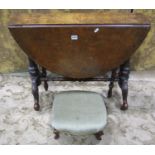 A Victorian walnut Sutherland oval drop leaf occasional table with burr and figured veneer top on