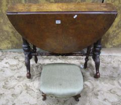 A Victorian walnut Sutherland oval drop leaf occasional table with burr and figured veneer top on