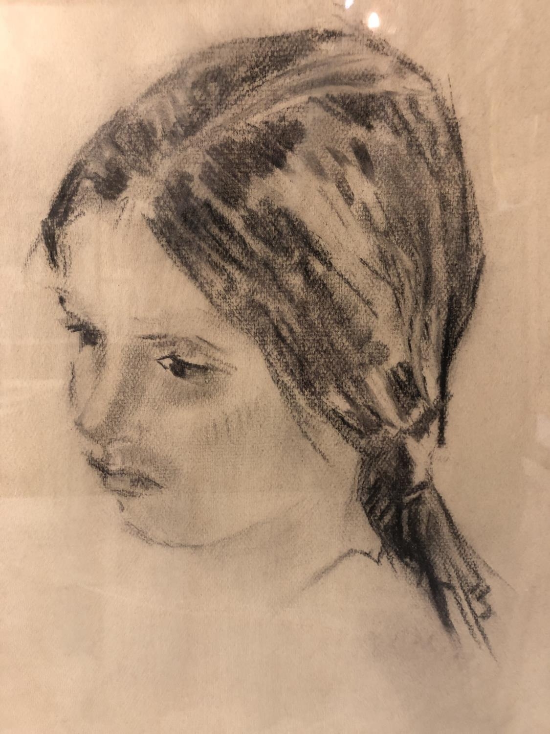 Jean Dulac (b.1928) - 'L'Enfant', charcoal study of a girl's head signed lower right, titled - Image 2 of 4