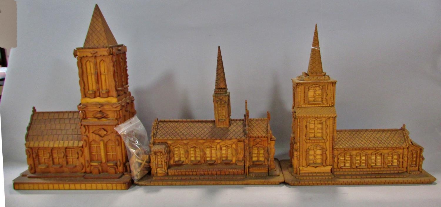 Three continual scratch-built folk art models of churches, the largest 46cm high, 32 x 20cm (3) From - Image 4 of 4