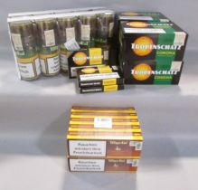 A wooden box containing cigars, 20 unopened Villiger-Kiel Sumatra 10 per box, 4 unopened boxes of