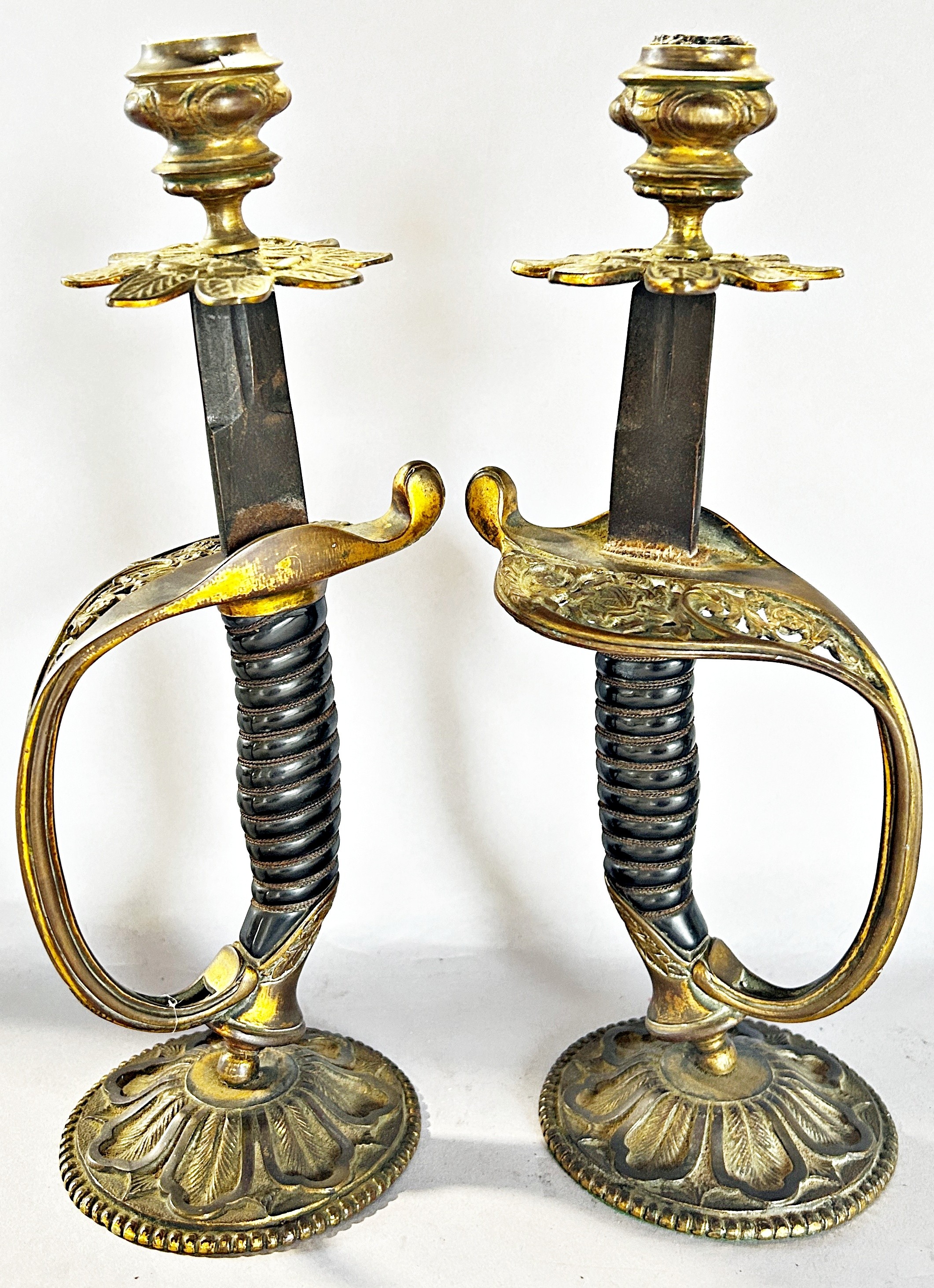 A pair of 19th century sword hilt candlesticks conversions 28cm tall. - Image 6 of 6