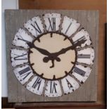 A large decorative contemporary clock dial on distressed oak panel, 120cm square