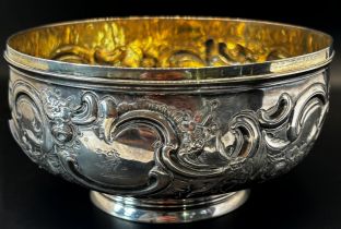 A Victorian silver bowl with embossed and engraved floral decoration, London 1847, maker Thomas
