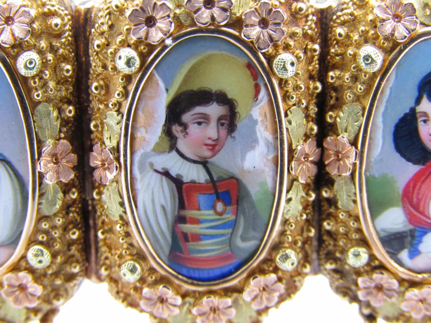 A fine 19th century Swiss gold and enamel portrait bracelet, formed of ten individual waist length - Image 13 of 14