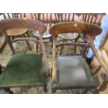 Two similar 19th century satin birch wood scroll armed elbow chairs with upholstered seats
