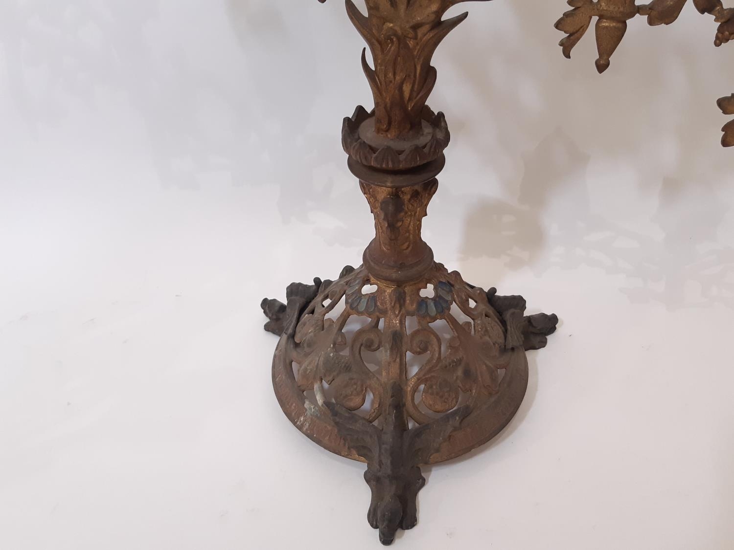 A pair of 19th century continental ecclesiastical gothic seven light candelabra, of graduating - Image 4 of 5