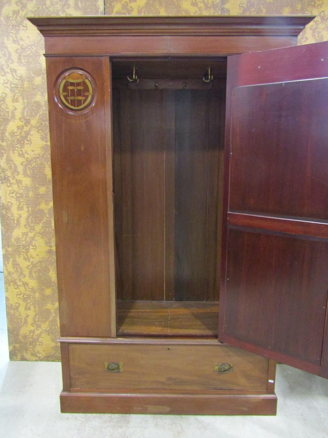 Three piece Art Nouveau bedroom suite comprising wardrobe, dressing chest and washstand, all with - Image 2 of 12