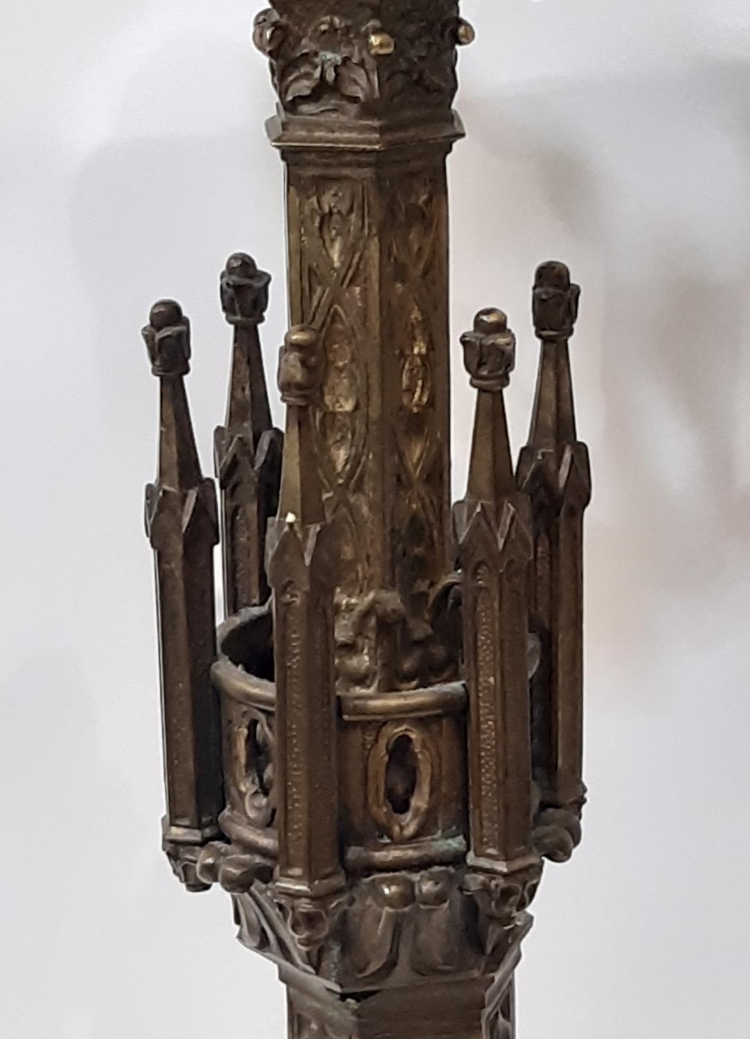 A tall and impressive puginesque 19th century continental gothic thirteen light floor-standing - Image 3 of 7