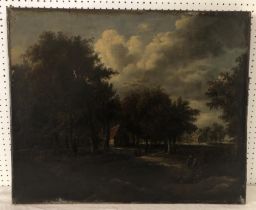 Dutch School, 18th/19th Century - Woodland scene with houses and figures, unsigned, oil on canvas,