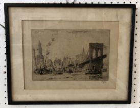 Jafir - Brooklyn Bridge with New York Skyline in the Distance (c.1930), signed 'Jafir' in pencil