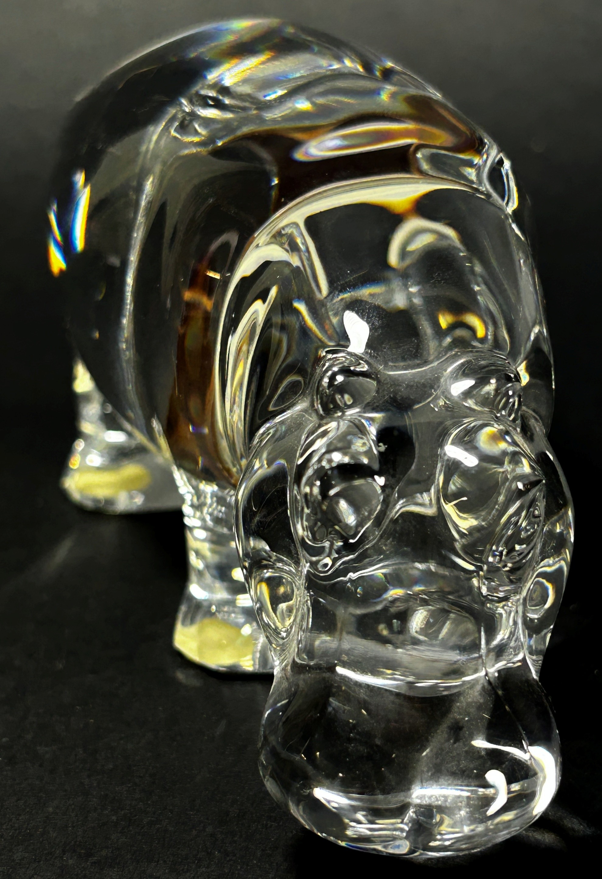 A Baccarat Crystal Glass Hippopotamus, stamp to the base, 15cm wide, a Limoges Porcelain pill box - Image 5 of 6