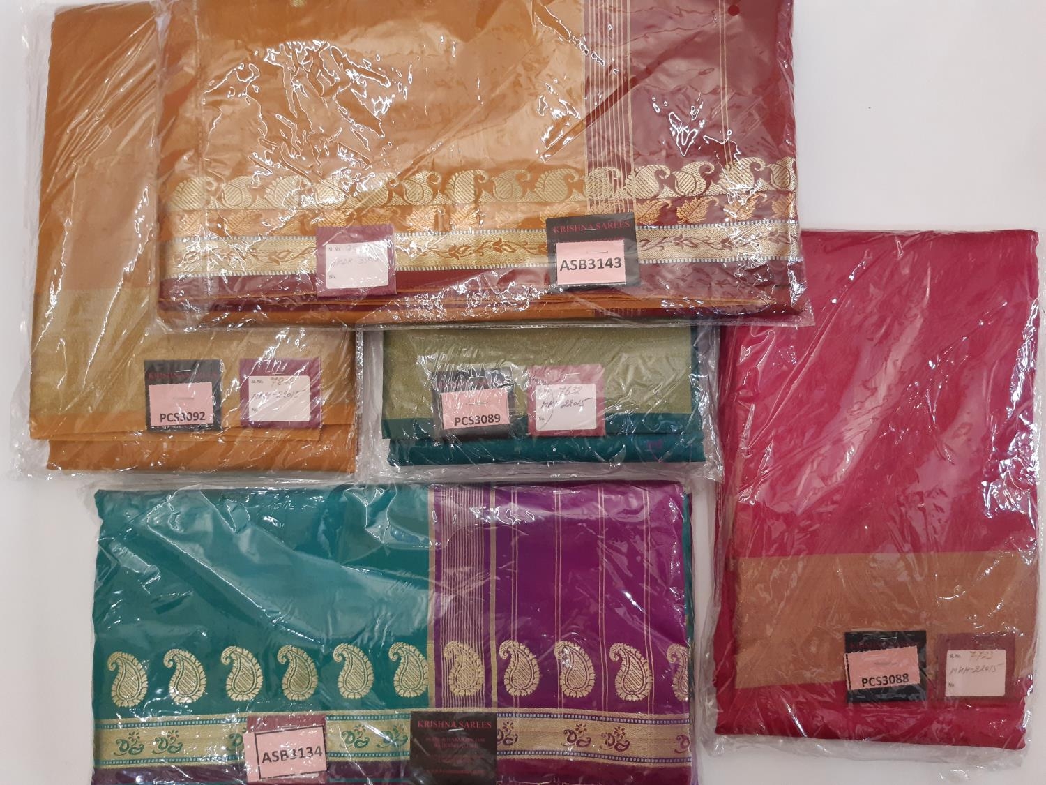 5 Indian saris by Krishna Sarees, unused in original packaging, together with 5 colourful silk saris - Image 2 of 7
