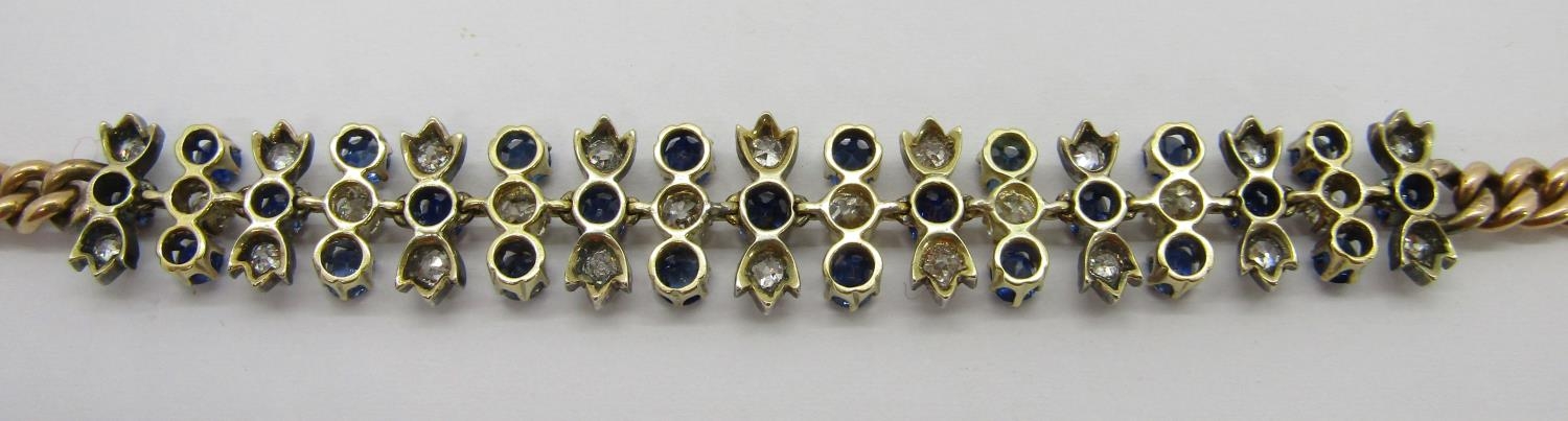 An Edwardian 15ct diamond and sapphire bracelet, centred with twenty-six diamonds and twenty-five - Image 5 of 6
