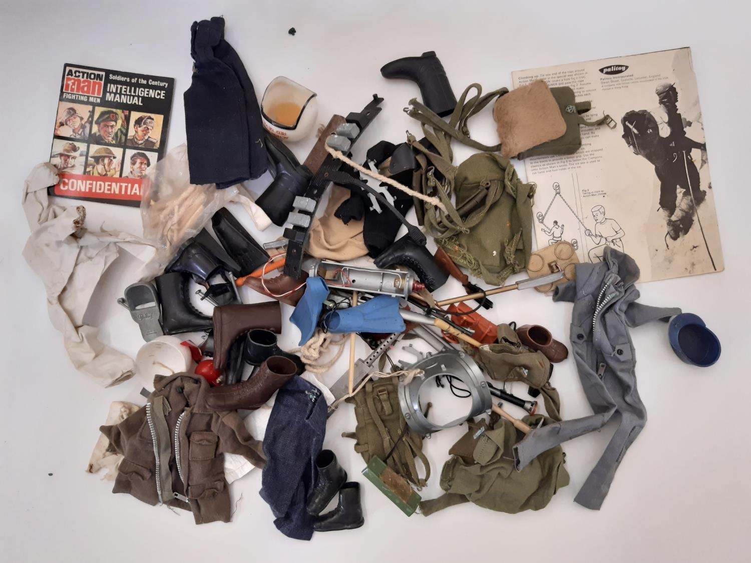 Two GI Joe dolls by Hasbro ©1964 together with a large quantity of unsorted clothing, diving and - Image 2 of 3