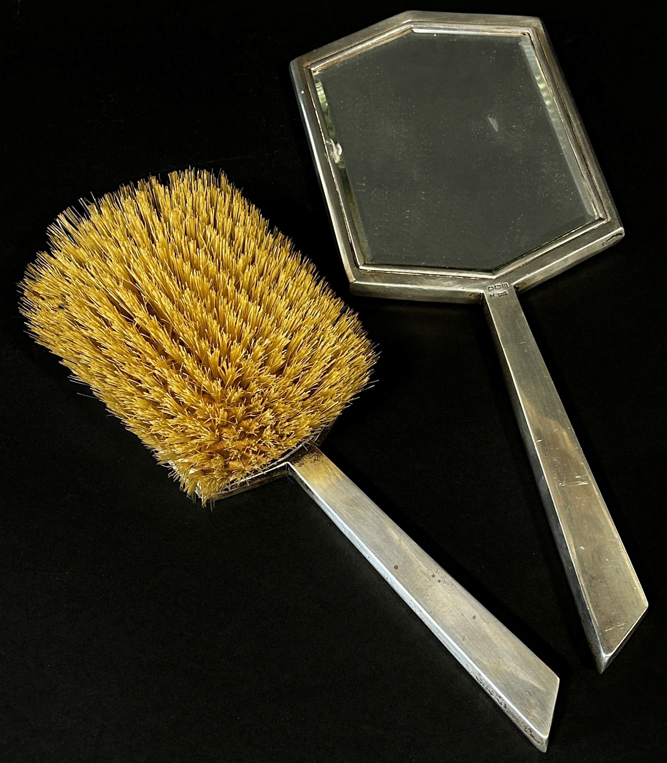 An art deco dressing table hand mirror and hair brush, Sheffield 1937, 1938 respectively, maker - Image 2 of 2