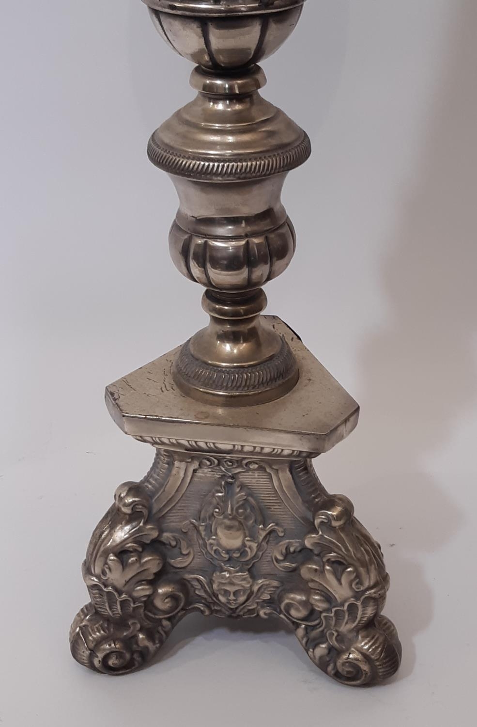 A tall 17th century ecclesiastical style chromium plated candlestick, 83cm high From the private - Image 2 of 3