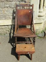 A cane back Jacobean style chair, together with a rocking chair and small footstool