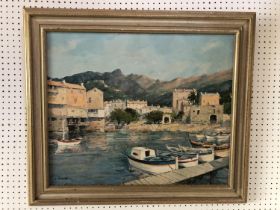 Claude Jousset (b.1935) - 'Petit Port en Italie' oil on canvas, signed lower left, titled verso,