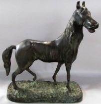 A bronze study of horse, alert, with ears pricked, 38.5 cm high x 33cm (plinth)