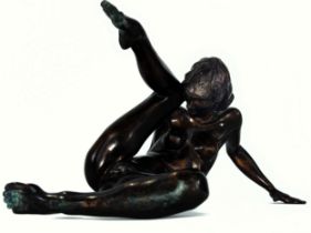 A contemporary bronze study of a nude female, stamped TG 3.12 to left buttock, 34cm x 17cm.