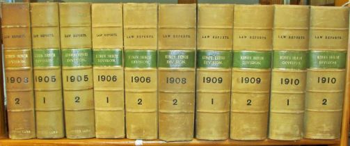 An extensive library of leatherbound Law Reports from Queen's / King's Bench Division, as well as