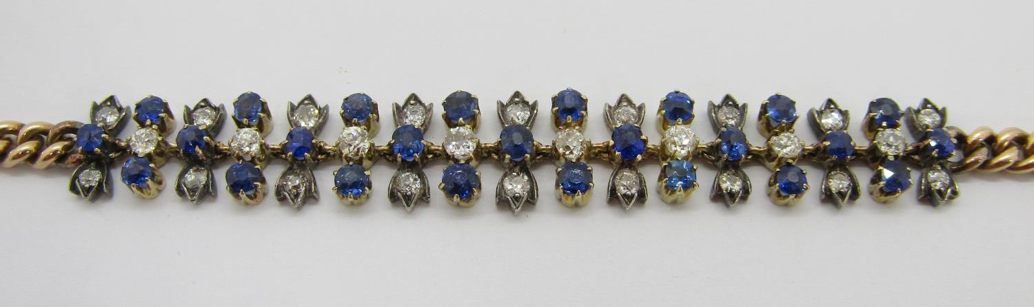 An Edwardian 15ct diamond and sapphire bracelet, centred with twenty-six diamonds and twenty-five - Image 3 of 6