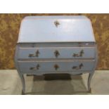 A small 19th century continental over-painted and scraped writing desk/bureau, 100cm wide