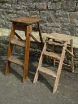 Two pairs of vintage folding steps in elm and pine