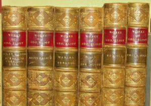 Six leatherbound novels by George Eliot - Silas Marner, Romola, Mill on the Floss, Daniel Deronda,
