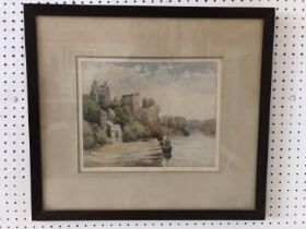 Early 20th Century School - Boats by the riverbank of a castle, unsigned, 23 x 29 cm, mounted,
