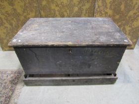 A large Victorian pine tool chest with rising lid and lower drawer, 1m wide, with original finish