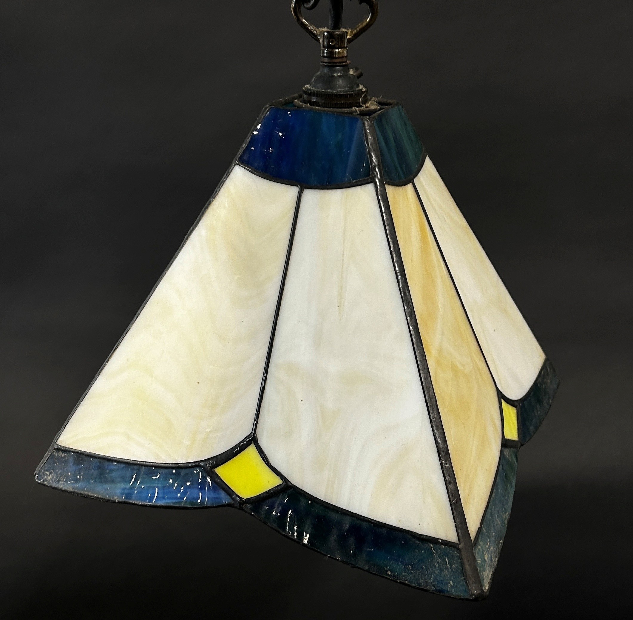 A Tiffany style lamp with a conical shaped “lead” segmented glass shade and two pyramid Tiffany - Image 4 of 4