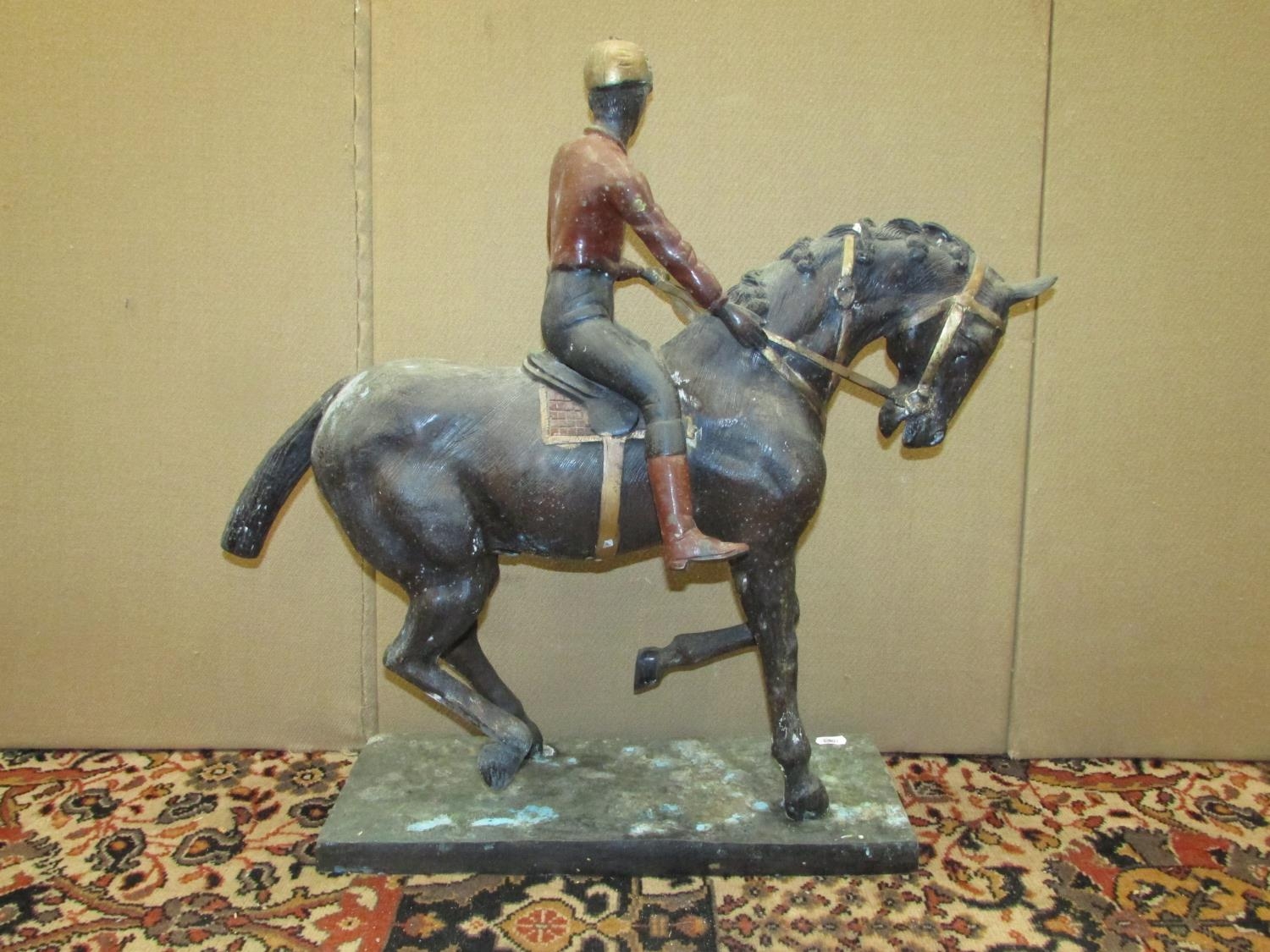 A Bronze equestrian group - with mounted jockey, 58cm high x 50cm long - Image 5 of 5