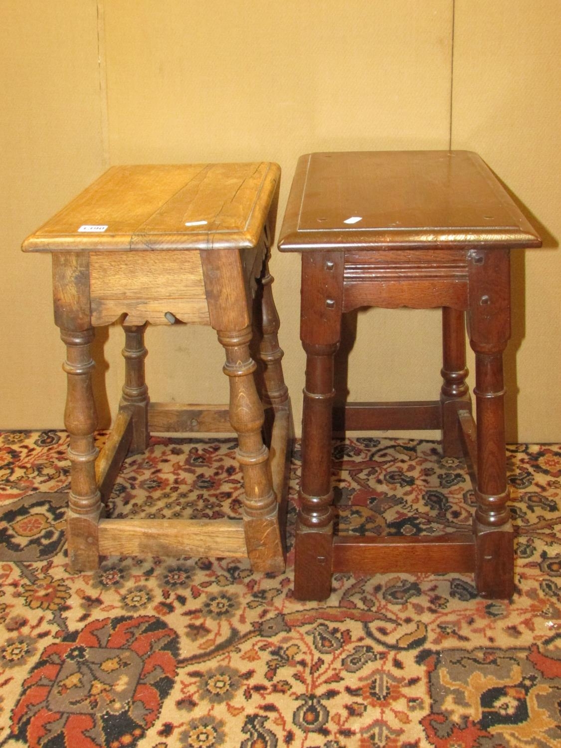 Two old English oak coffin or joint stools of traditional form (2) - Image 3 of 3