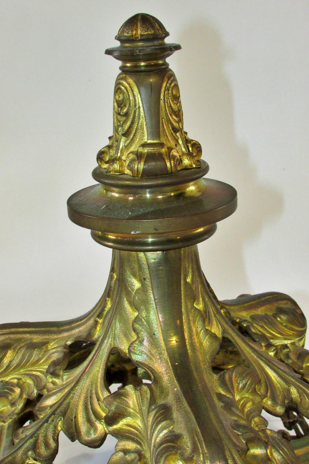 A heavy 19th century gothic cast gilt brass ceiling light, with pierced acanthus mounts, 30cm - Image 3 of 4