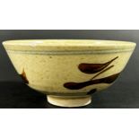 Two Leach studio pottery bowls, each measuring 8cm high, 14cm diameter.