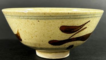 Two Leach studio pottery bowls, each measuring 8cm high, 14cm diameter.