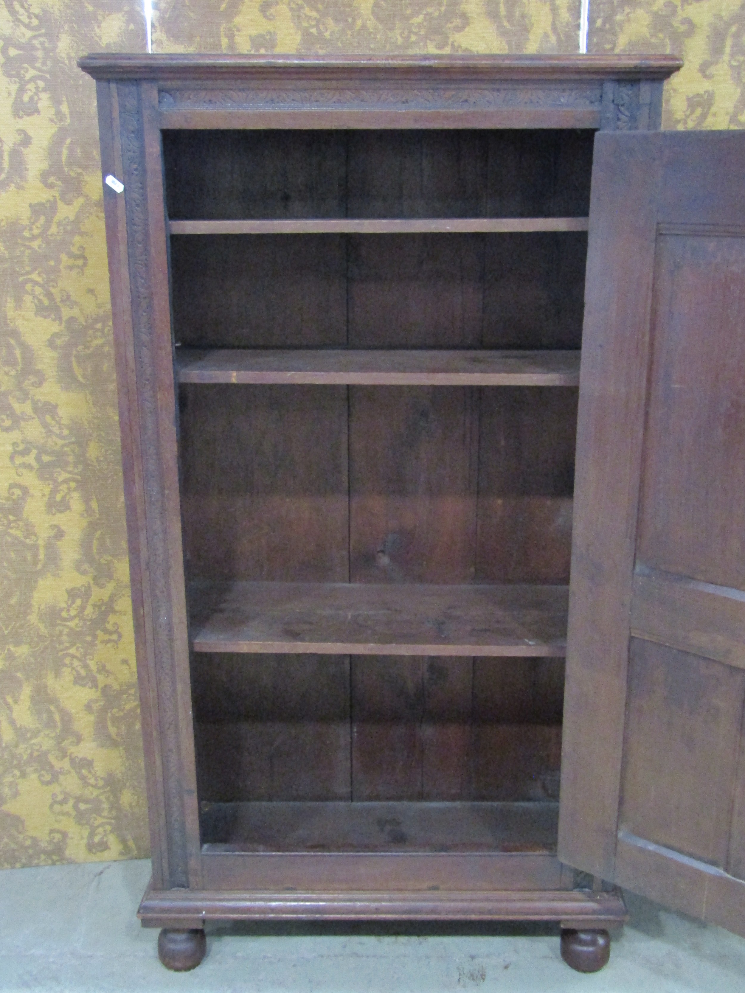 An old English style carved oak side cupboard in the Elizabethan style with panelled framework and - Image 2 of 6
