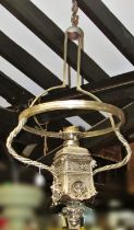 Attributed to Henri Vian (1860 - 1905) an impressive polished steel ceiling oil lamp, with