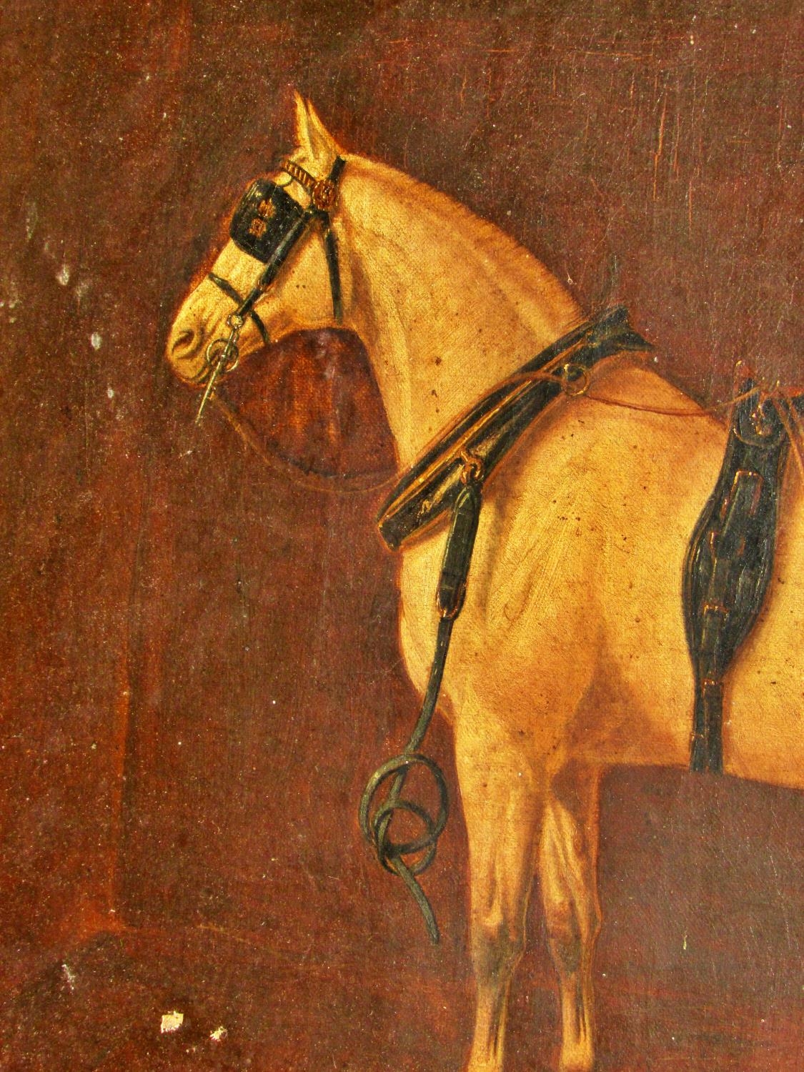 19th Century School - Equestrian portrait of a horse in profile in stables, with family crest to - Image 5 of 5
