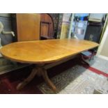 A substantial pine twin pedestal D end dining table (3m long)