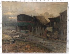 Germain Eugene Bonneton (French, 1874–1915) - A derelict yard, signed lower right, oil on canvas, 73