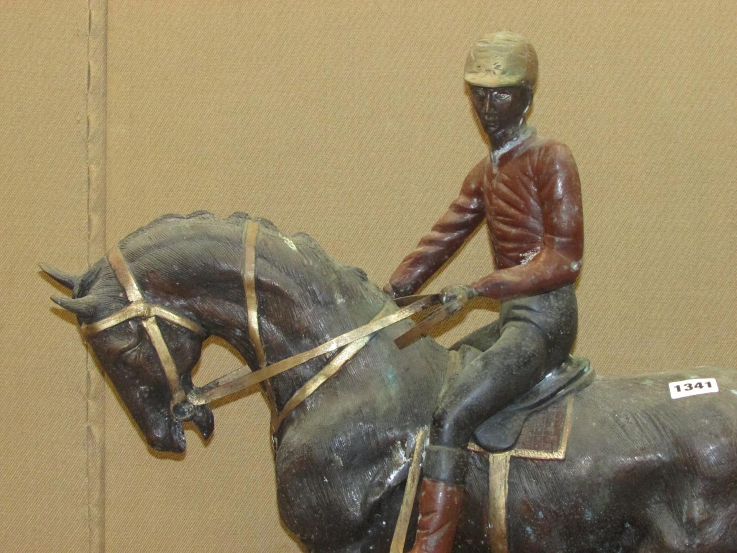 A Bronze equestrian group - with mounted jockey, 58cm high x 50cm long - Image 2 of 5