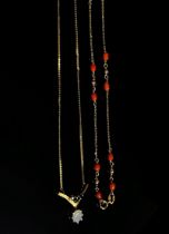 Two vintage 9ct gem set necklaces; an opal and sapphire example and an example interspersed with