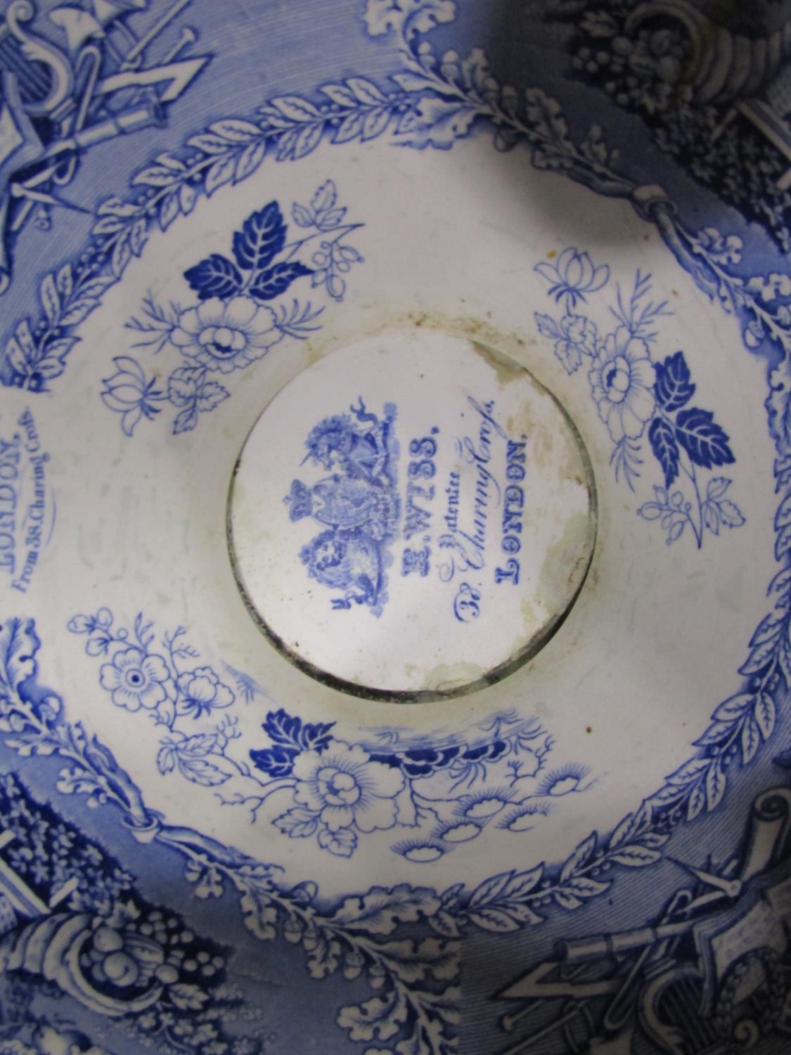 A Victorian mahogany commode with blue and white transfer printed bowl by R J Wiss, patentee 87 St - Image 5 of 5