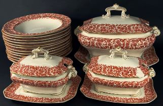 A 19th century part dinner service by Royal Worcester in a red and white colourway with repeating